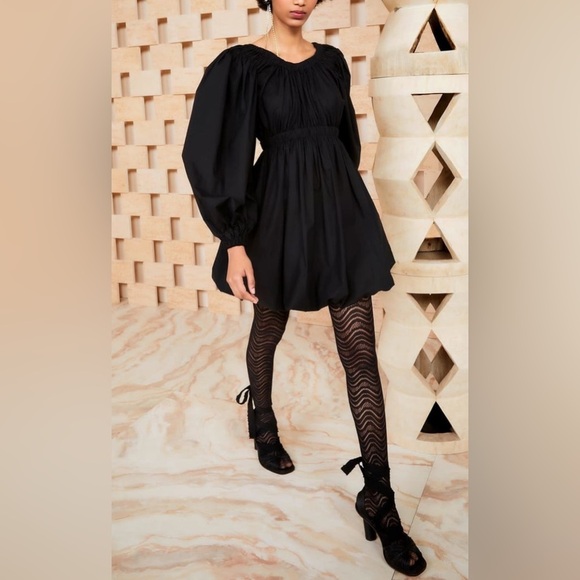 Ulla Johnson Black Martine Mini Dress Noir Bubble Hem Long Sleeve Bateau Size 2 - Picture 3 of 15